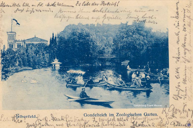 Der Gondelteich im Zoologischen Garten Elberfeld auf einer Postkarte von 1899 (Sammlung Frank Werner)