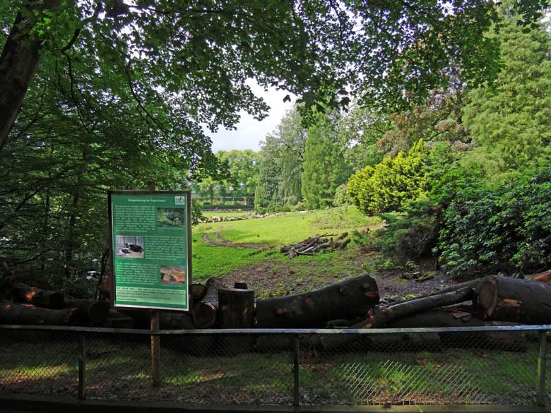 Bauschild "Neugestaltung der Vogelwiesen" am 18. Juni 2016 im Zoologischen Garten der Stadt Wuppertal