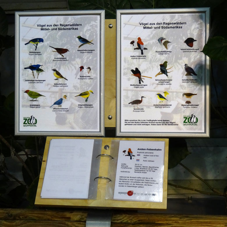 Besucherfreundliche Ausschilderung in der Freiflughalle am Vogelhaus am 18. November 2016 im Grünen Zoo Wuppertal