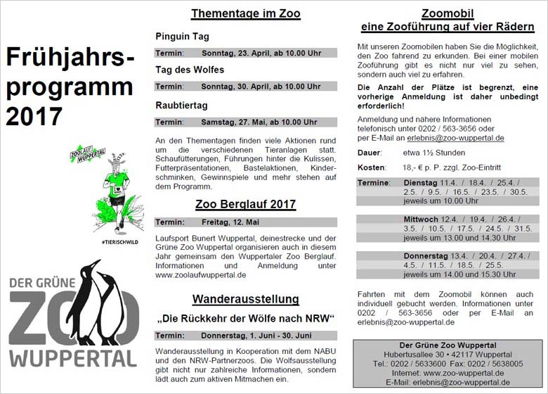 Frühjahrsprogramm 2017 im Grünen Zoo Wuppertal (Quelle Der Grüne Zoo Wuppertal)