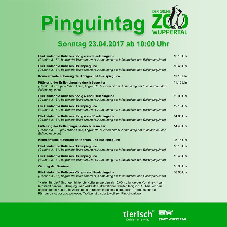 Programm für den Pinguintag am 23. April 2017 im Grünen Zoo Wuppertal