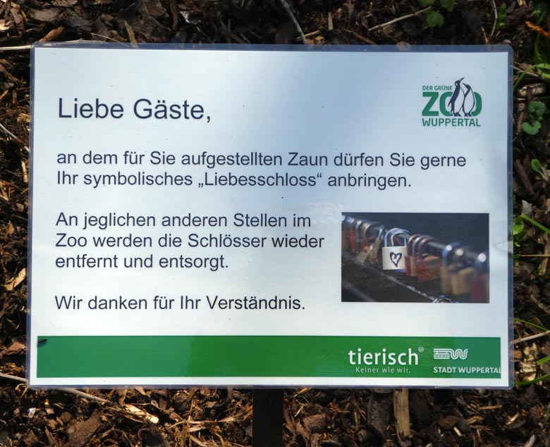 Information  zum Thema Liebesschloss am 2. Juni 2017 im Grünen Zoo Wuppertal