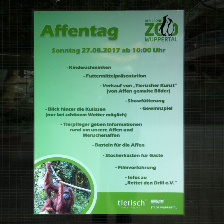Plakat zum Affentag am 27. August 2017 im Grünen Zoo Wuppertal