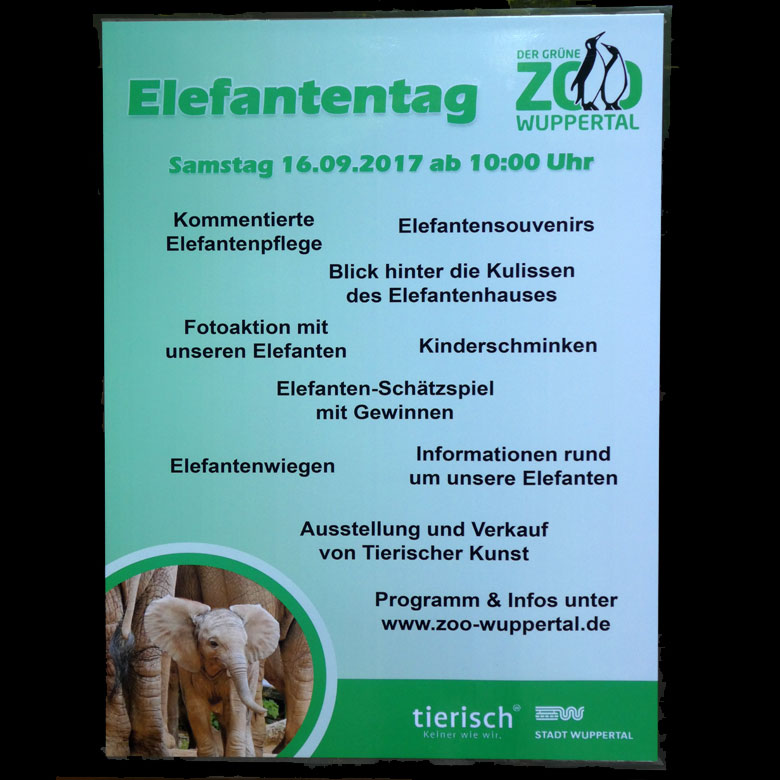 Plakat zum Elefantentag 2017 am 16. September 2017 im Grünen Zoo Wuppertal