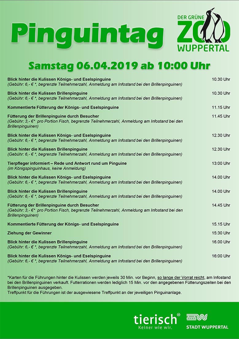 Programm für den Pinguintag am 6. April 2019 im Grünen Zoo Wuppertal