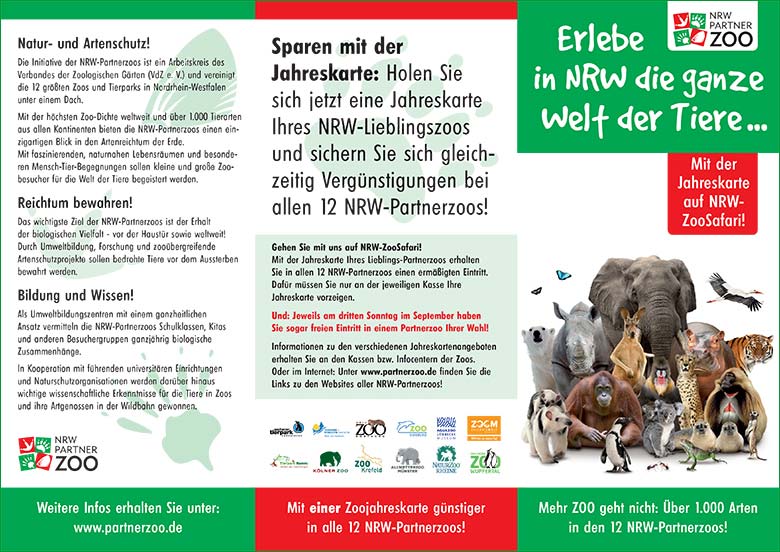 Flyer zum NRW Partnerzoo-Tag am 15. September 2019 (Copyright Initiative der NRW-Partnerzoos)