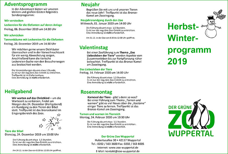 Winterprogramm 2019 im Grünen Zoo Wuppertal (Presse-Info Der Grüne Zoo Wuppertal)