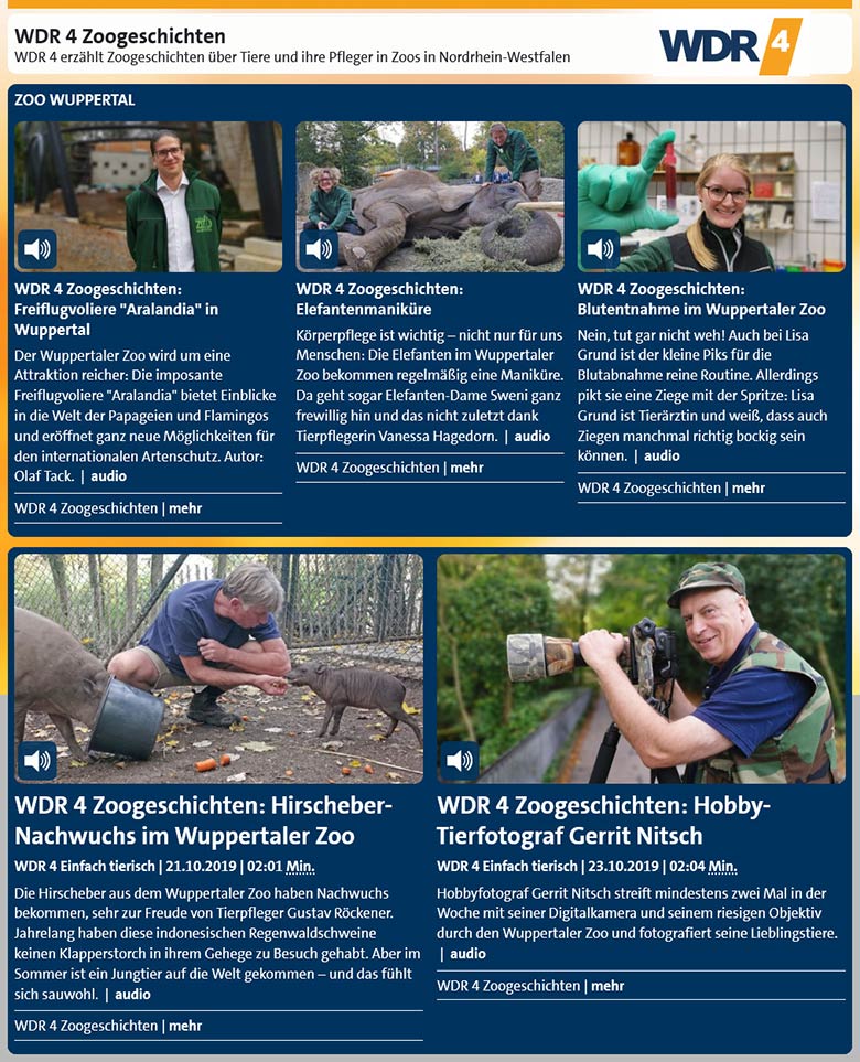 Screenshot der Webseite WDR 4 Zoogeschichten aus dem Grünen Zoo Wuppertal (Foto WDR 4 Zoogeschichten)
