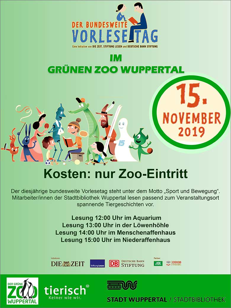 Plakat zum Vorlesetag für Kinder im Grünen Zoo Wuppertal am 15. November 2019 (Presse-Info Der Grüne Zoo Wuppertal)
