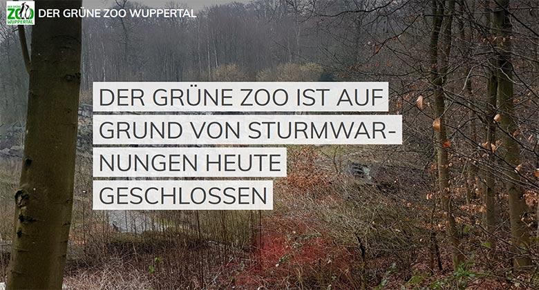 Screenshot der Microsite der Stadt Wuppertal "www.zoo-wuppertal.de" vom 28. Januar 2020: Der Grüne Zoo ist aufgrund von Sturmwarnungen heute geschlossen