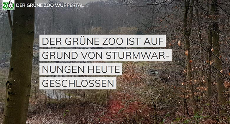 Screenshot der Microsite der Stadt Wuppertal "www.zoo-wuppertal.de" vom 9. Februar 2020: Der Grüne Zoo ist aufgrund von Sturmwarnungen heute geschlossen