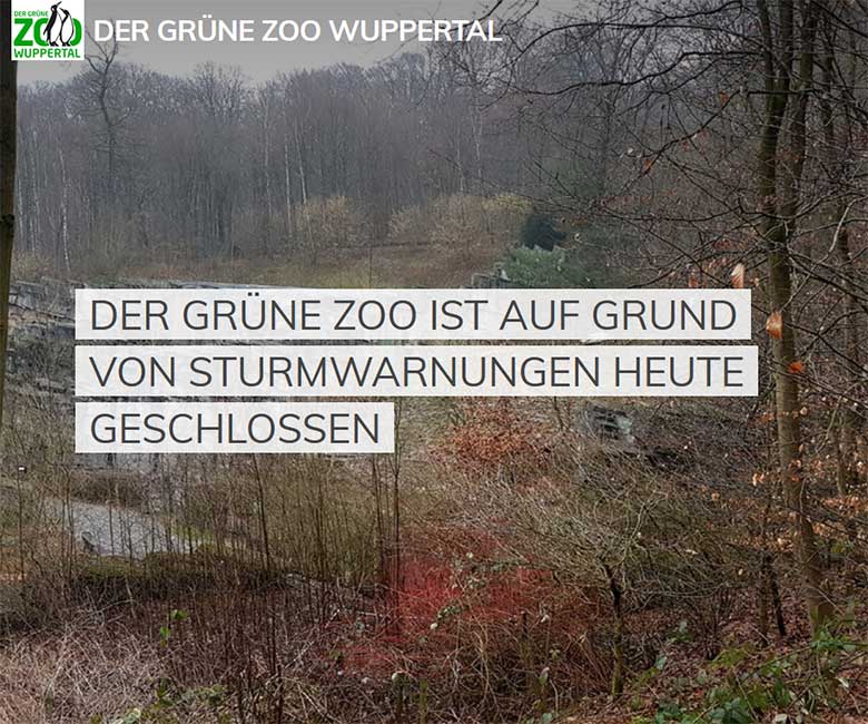 Screenshot der Microsite der Stadt Wuppertal "www.zoo-wuppertal.de" vom 10. Februar 2020: Der Grüne Zoo ist aufgrund von Sturmwarnungen heute geschlossen