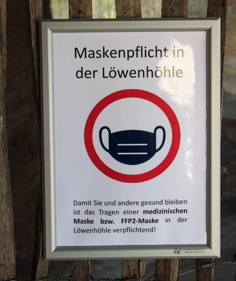 Information am 29. März 2021 zur Maskenpflicht in der Löwenhöhle im Wuppertaler Zoo