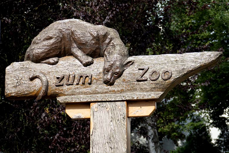 Wegweiser zum Zoo am 21. August 2021 vor dem Eisenbahn-Bahnhof Zoologischer Garten