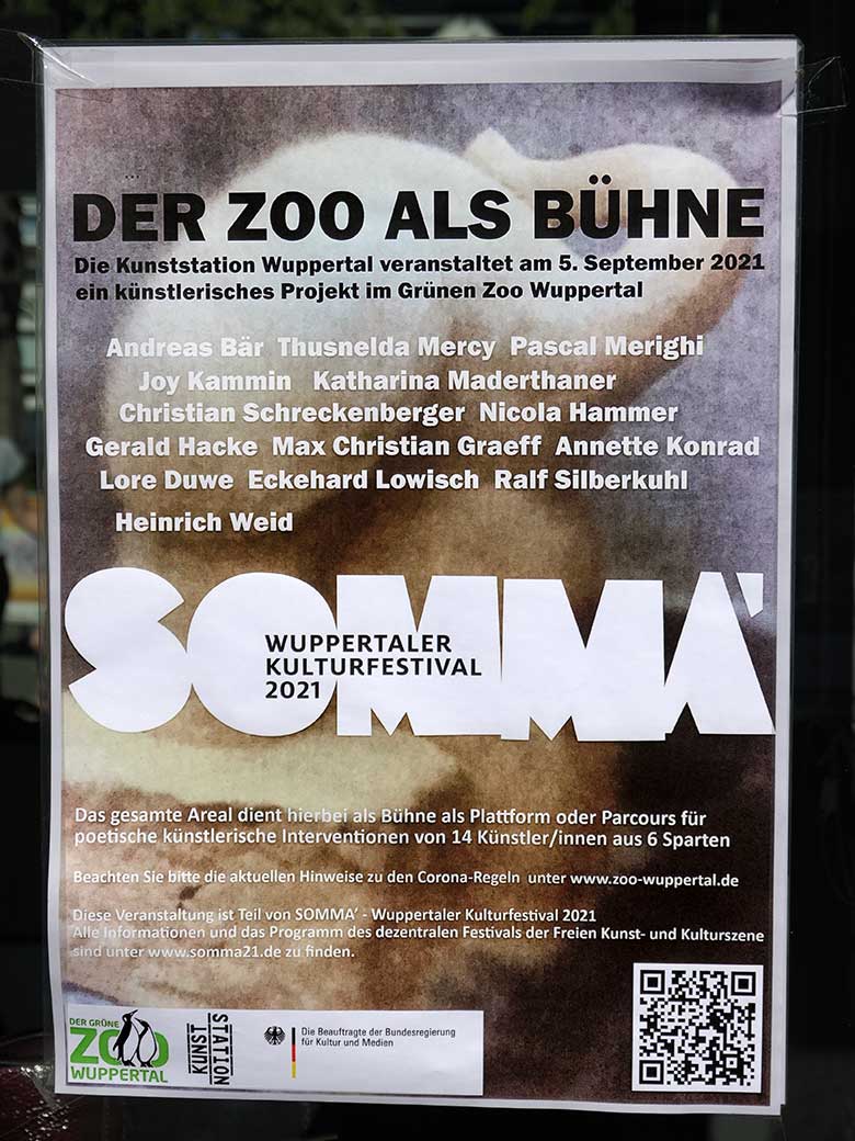 Plakat zur Kunstaktion SOMMA' Wuppertaler Kulturfestival 2021 Der Zoo als Bühne am 5. September 5p021 im Grünen Zoo Wuppertal