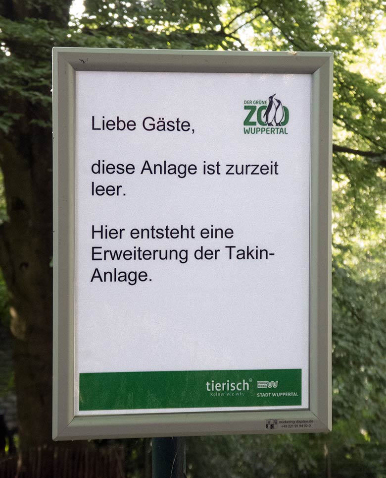 Information am 14. August 2019 an der unbesetzten alten Milu-Anlage im Grünen Zoo Wuppertal