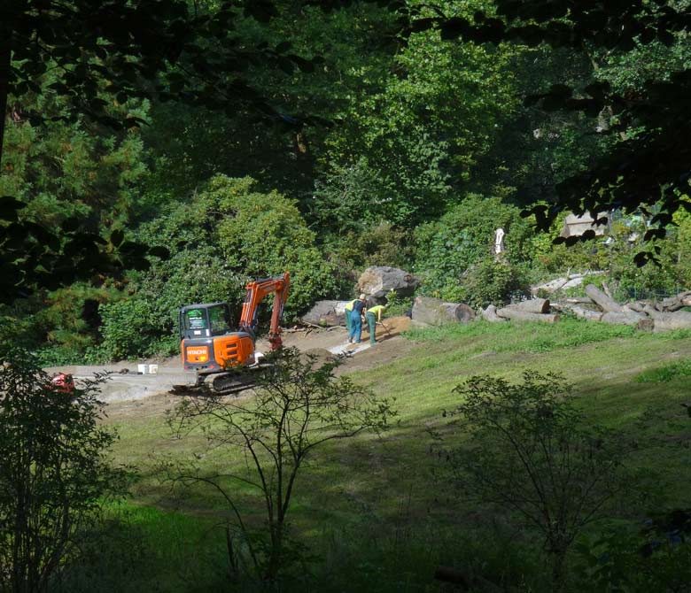 Bauarbeiten für das Fundament für den Unterstand für die Yaks am 2. September 2016 im Wuppertaler Zoo