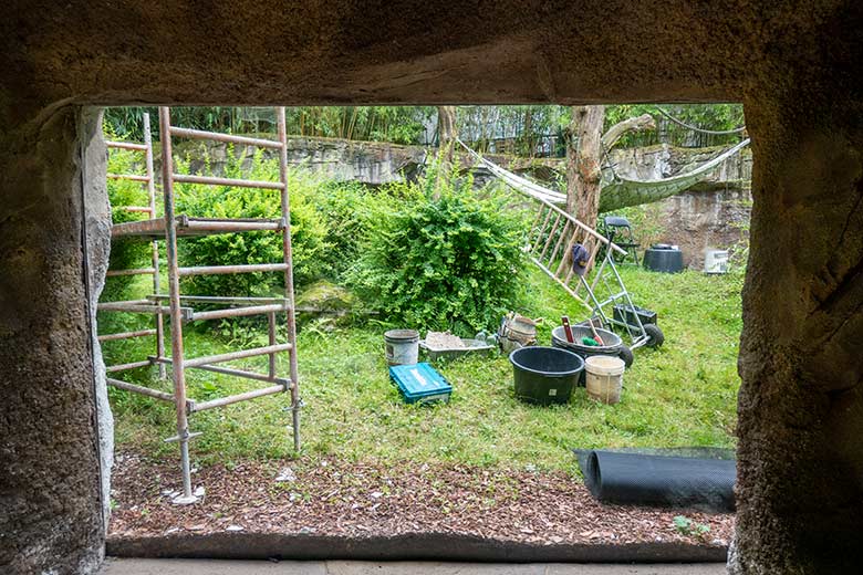 Ausbesserungsarbeiten auf der Außenanlage der Orang-Utans am 19. Juli 2021 im Wuppertaler Zoo