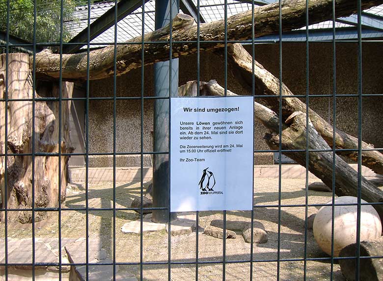Aushang zur offiziellen Eröffnung der Löwen-Anlage am 24. Mai 2007 im Zoo Wuppertal