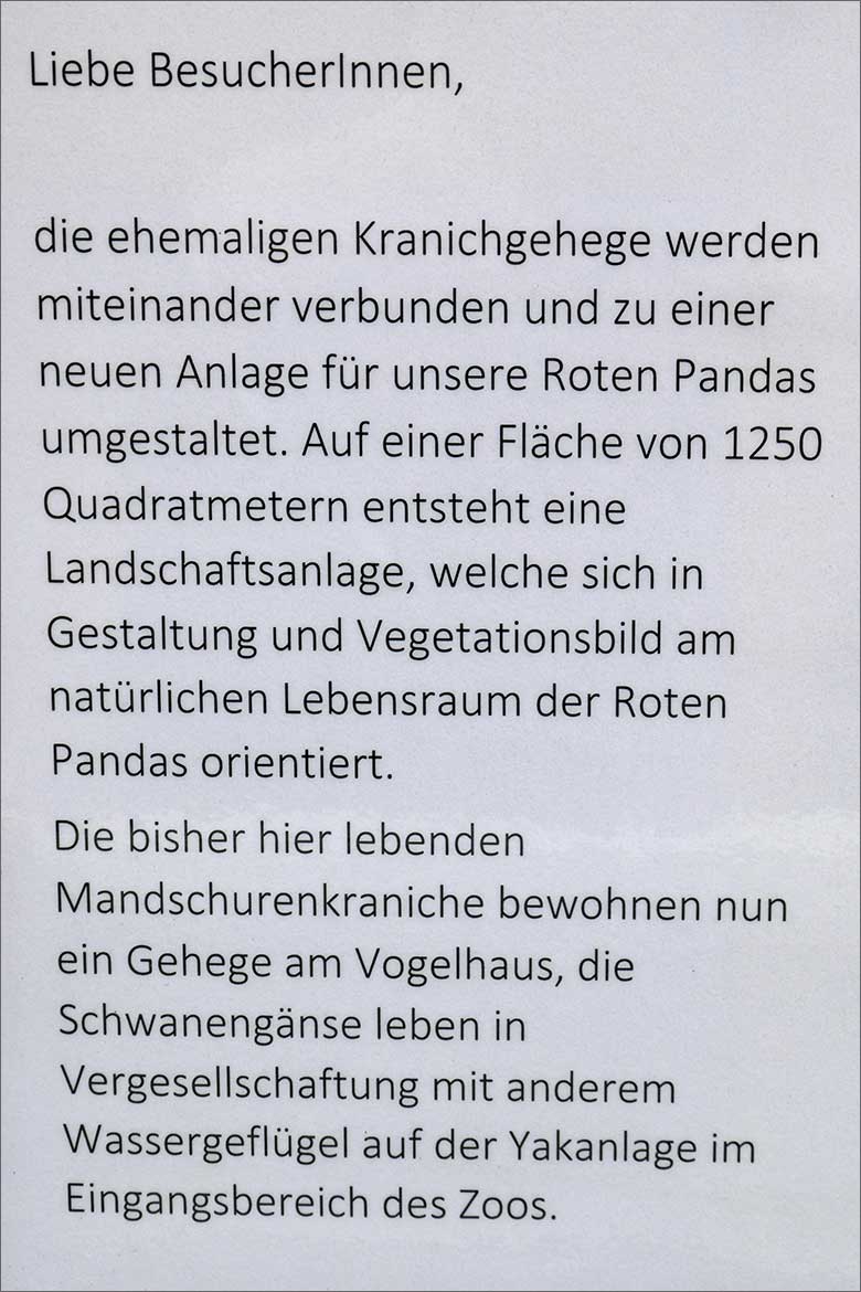 Information auf dem Gesamtplan der neuen Anlage für Rote Pandas am 12. März 2021 im Wuppertaler Zoo