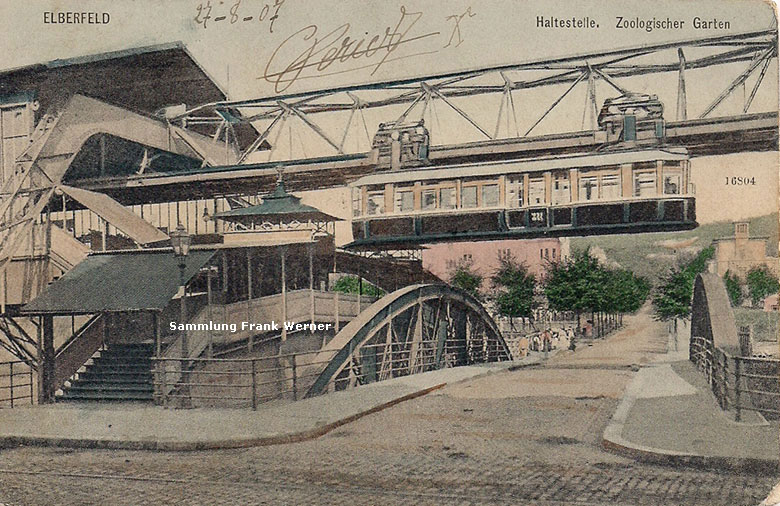 Die Haltestelle Zoologischer Garten mit Schwebebahn auf einer Postkarte vermutlich 1907 (Sammlung Frank Werner)