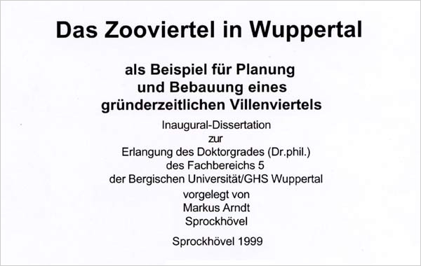 Das Zooviertel in Wuppertal - Titel der Inaugural-Dissertation von Markus Arndt